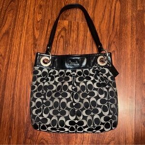 Coach Black and Gray Signature Shoulder Bag